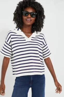 Ivory And Navy Stripe Claire Sweater