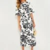 Black Flowers On Ivory Kora Rounded Twill Dress