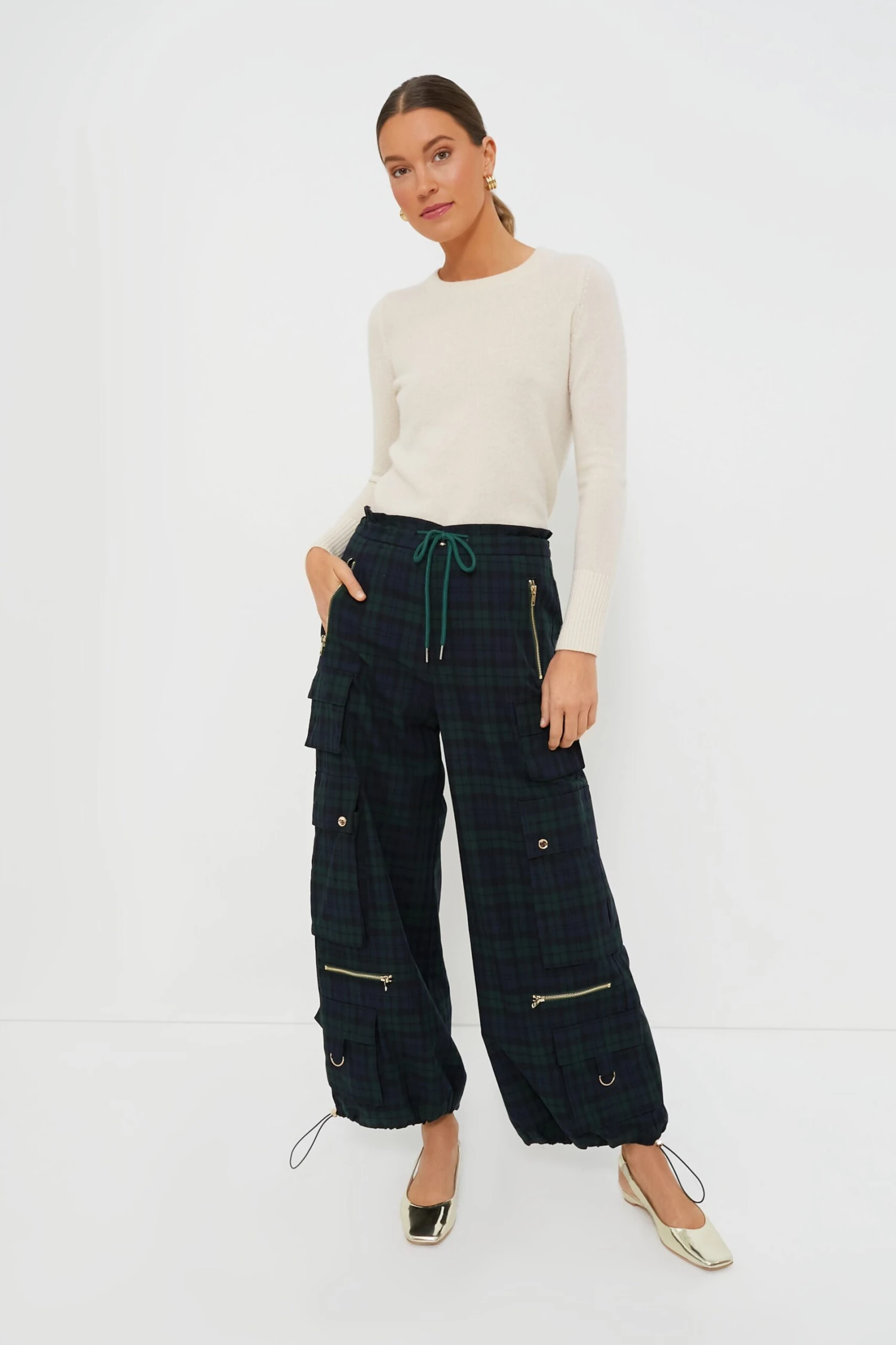 CYNTHIA ROWLEY Blackwatch Plaid Cargo Pants 2 CYNTHIA ROWLEY Blackwatch Plaid Cargo Pants - Image 2