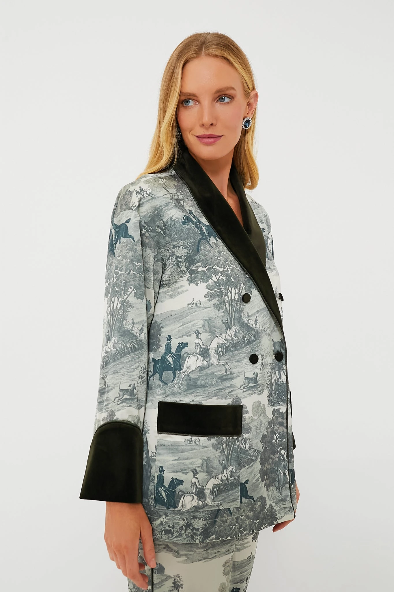 Middleburg Toile Velvet Trim Smoking Jacket 3 Middleburg Toile Velvet Trim Smoking Jacket - Image 3