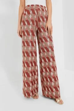 Marella Rust Geometric Lurex Knit Trouser