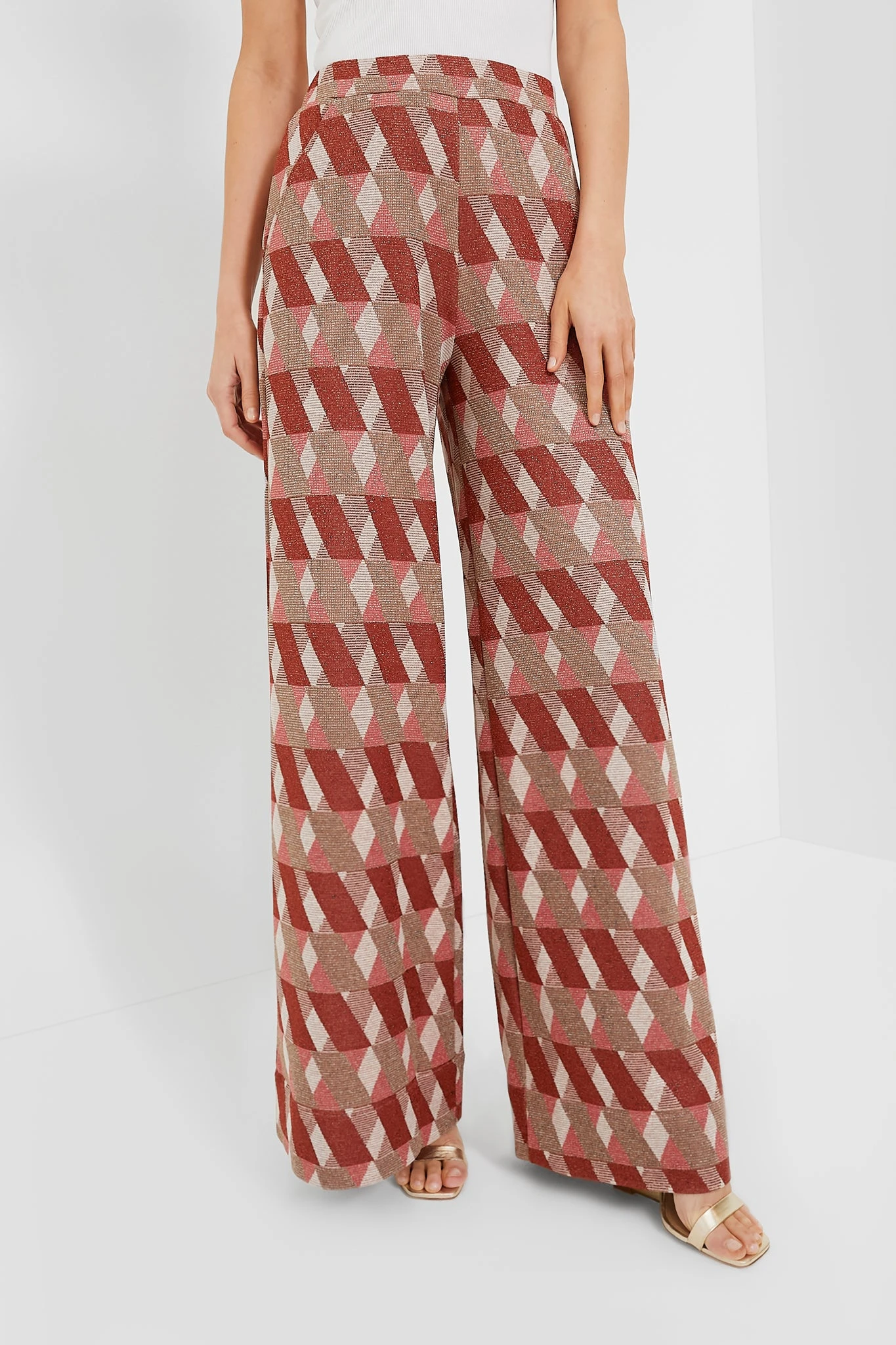 Marella Rust Geometric Lurex Knit Trouser 1 Marella Rust Geometric Lurex Knit Trouser