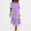 Purple Shirred Capri Midi Dress