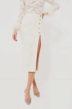 SELF PORTRAIT Cream Cord Lace Midi Skirt