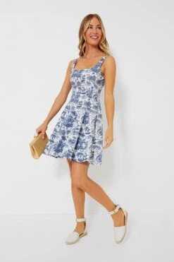 Staud Blue Toile Mini Wells Dress