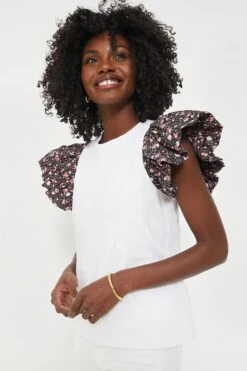 Navy Floral And White Shelby Tee