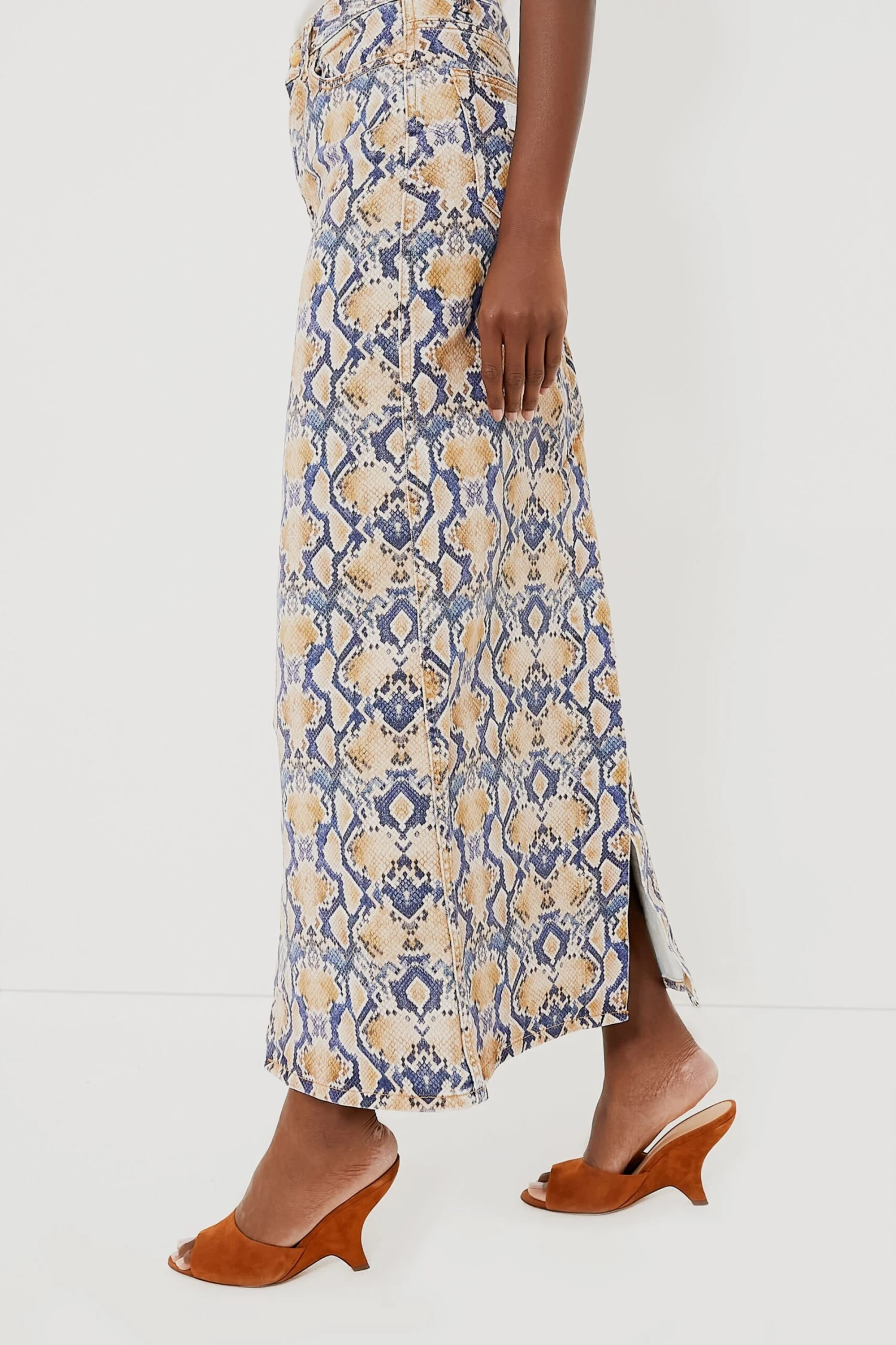 Ganni Safari Print Denim Maxi Slit Skirt 3 Ganni Safari Print Denim Maxi Slit Skirt - Image 3