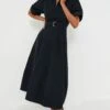 Midnight Deanna Short Sleeve Belted Midi Dress