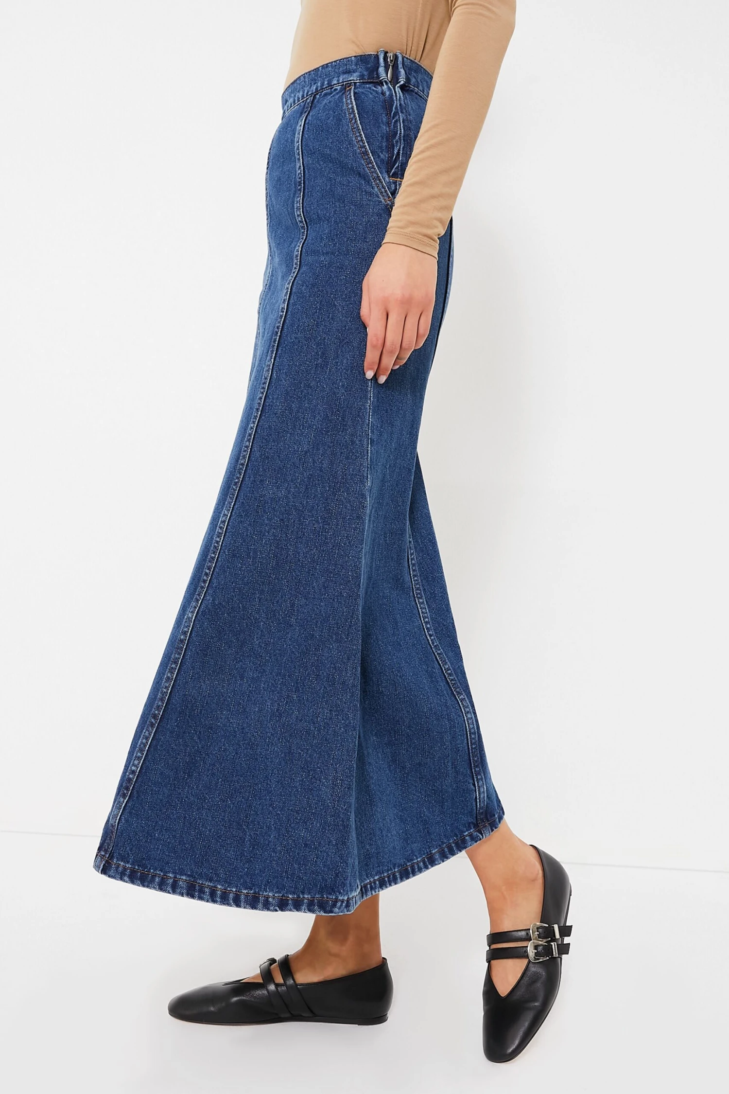 Dark Wash Denim Midi Skirt 3 Dark Wash Denim Midi Skirt - Image 3