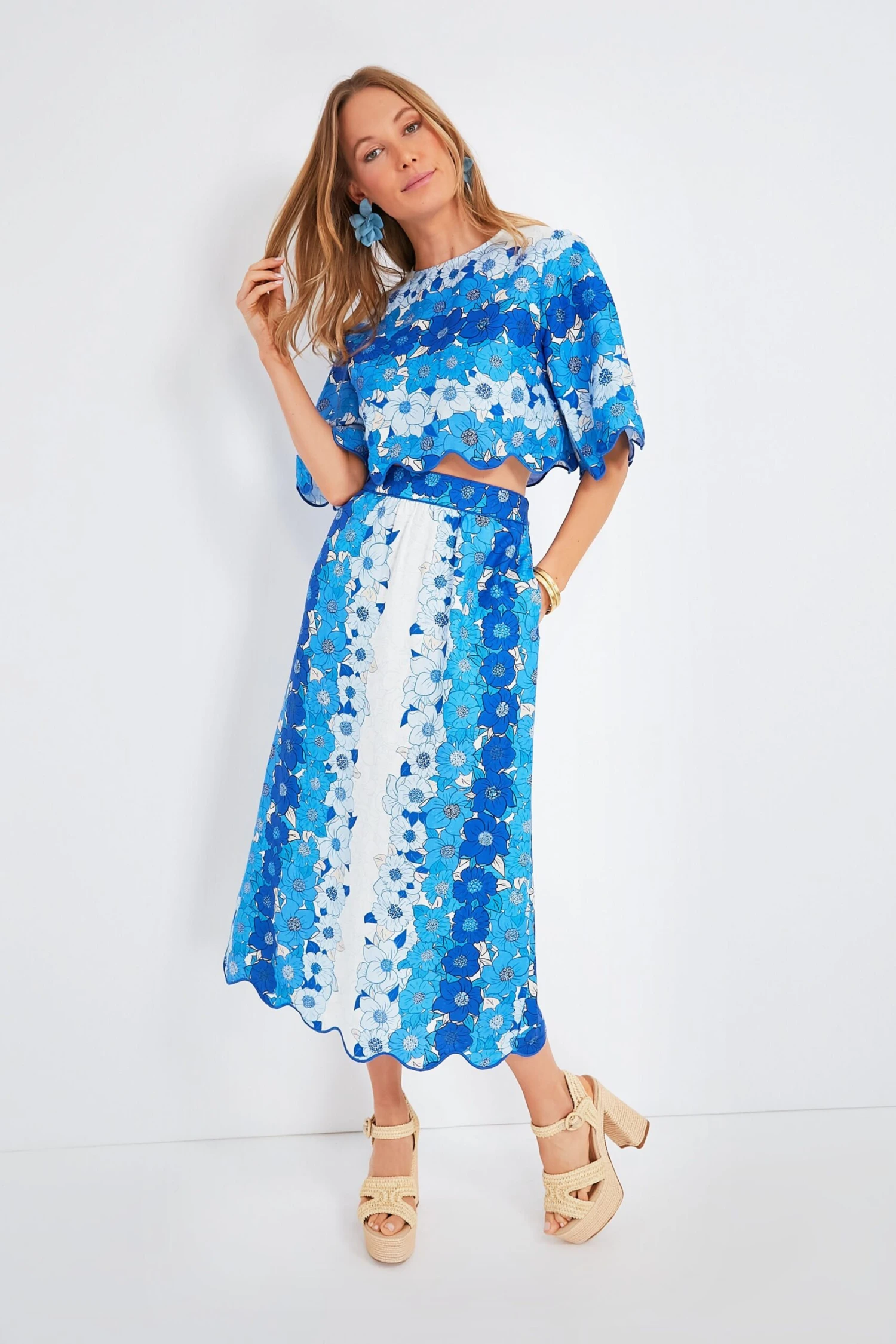 Farm Rio Flower Stripes Off White Midi Skirt 2 Farm Rio Flower Stripes Off White Midi Skirt - Image 2