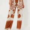 Brown Spray Of Flowers Wide Leg Pants