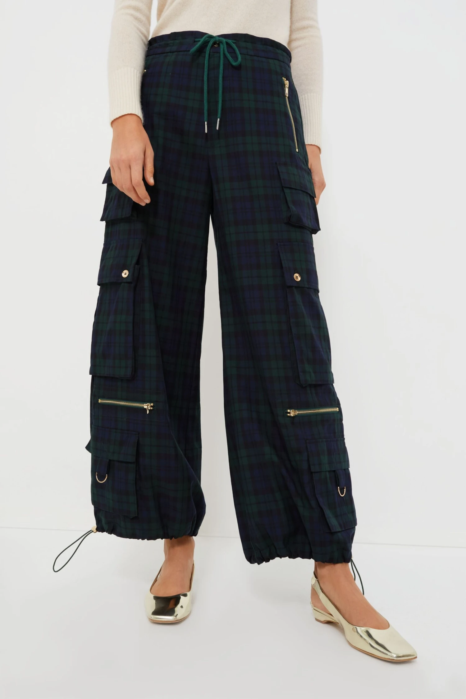 CYNTHIA ROWLEY Blackwatch Plaid Cargo Pants 1 CYNTHIA ROWLEY Blackwatch Plaid Cargo Pants
