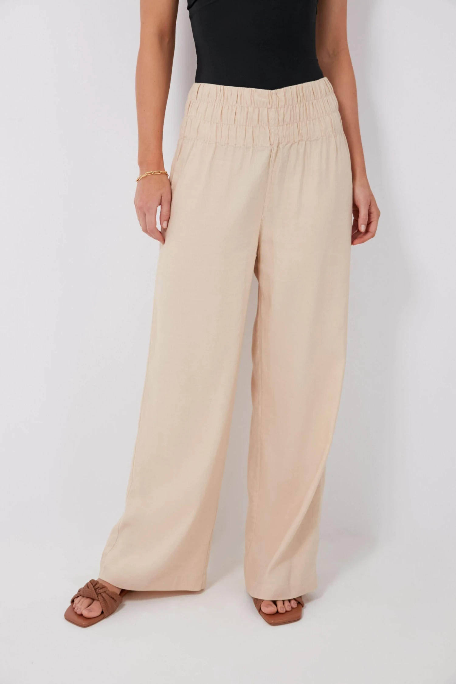 Sand Air Linen Smocked Pants 1 Sand Air Linen Smocked Pants
