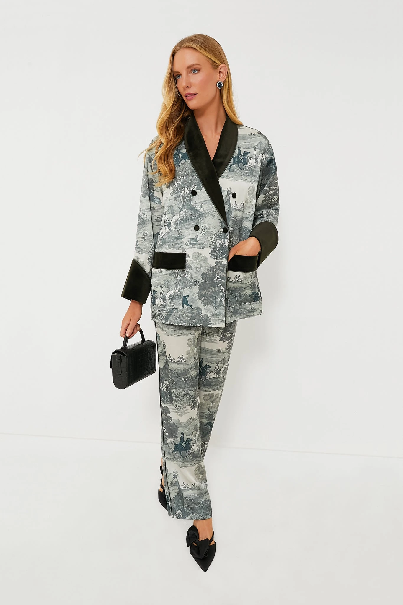 Middleburg Toile Velvet Trim Smoking Jacket 7 Middleburg Toile Velvet Trim Smoking Jacket - Image 7