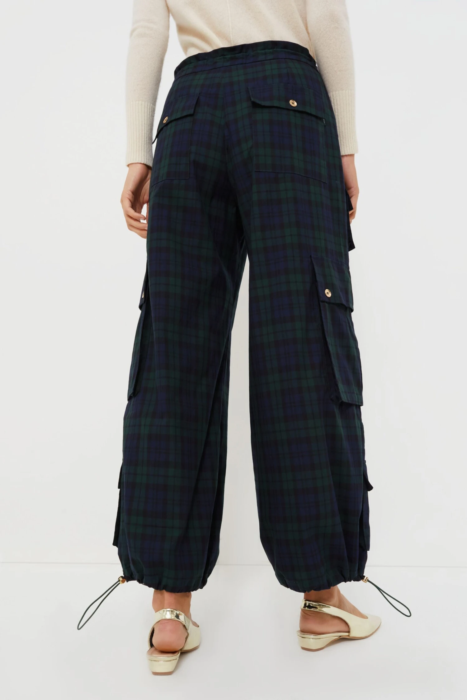 CYNTHIA ROWLEY Blackwatch Plaid Cargo Pants 4 CYNTHIA ROWLEY Blackwatch Plaid Cargo Pants - Image 4