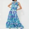 Cerulean Watercolor Ikat Tessa Dress