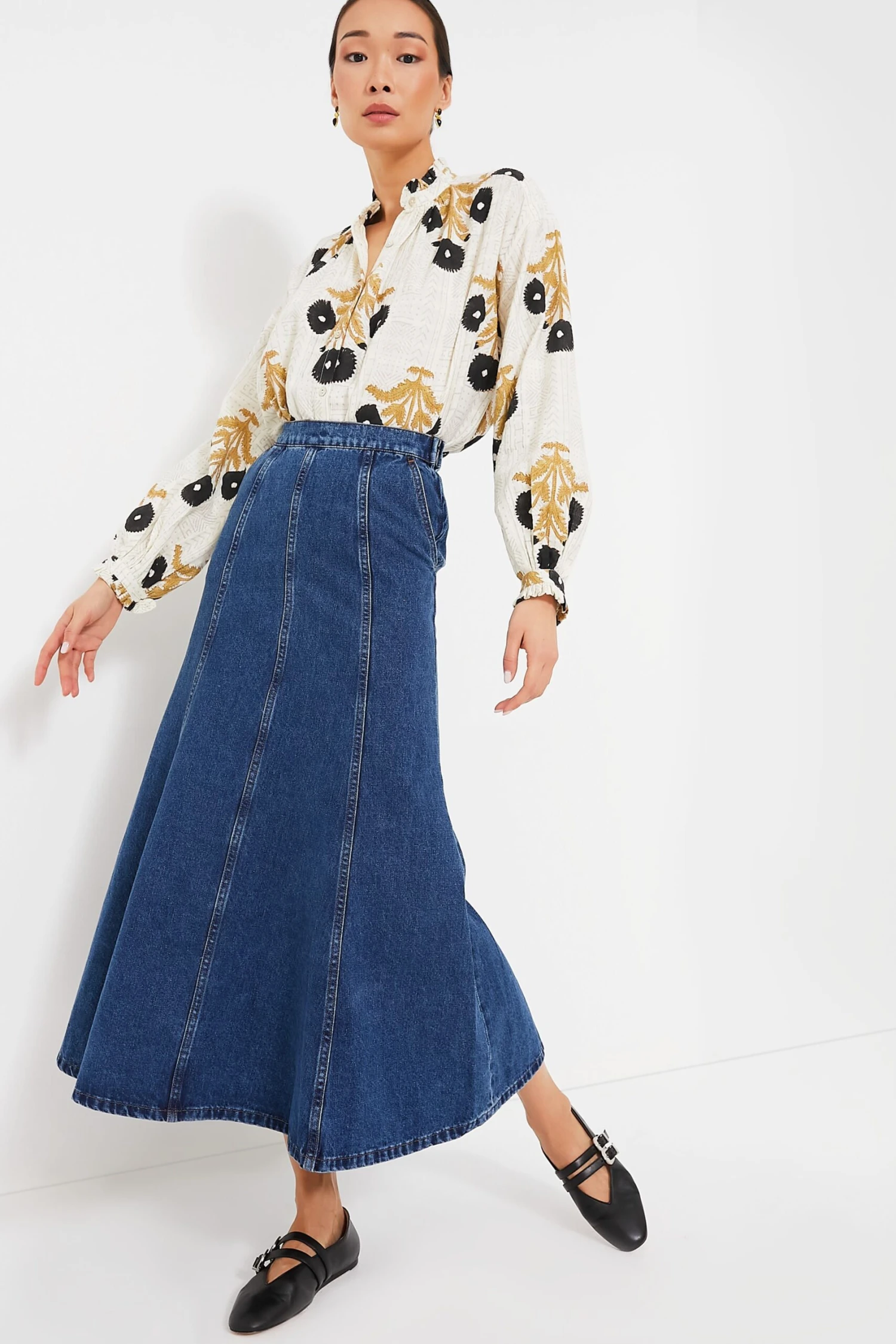 Dark Wash Denim Midi Skirt 2 Dark Wash Denim Midi Skirt - Image 2