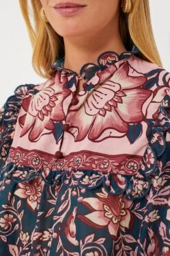 Farm Rio Teal Ainika Charm Long Sleeve Blouse -Staudes Store skyKryk3eOUTS0oRcNwtifc5ahuiw1Ea 1