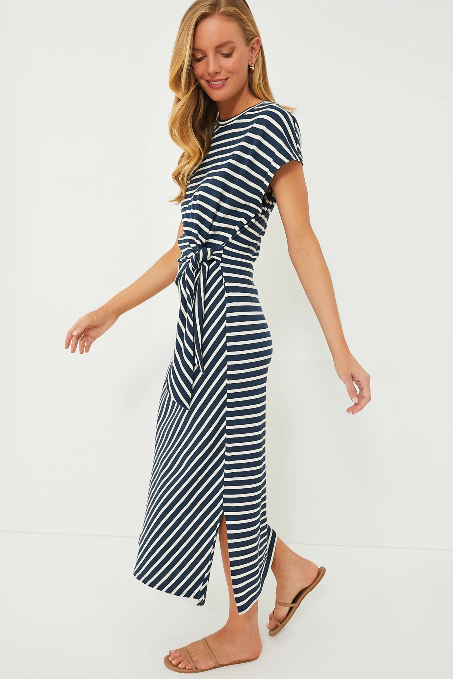 Navy And Cream Stripe Vanina Cinched Waist Dress 3 Navy And Cream Stripe Vanina Cinched Waist Dress - Image 3